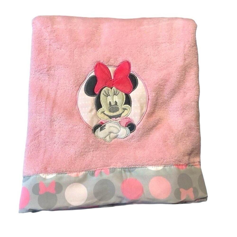Pink Disney Baby Minnie Mouse Baby Blanket Pink Gray Soft And Cuddly 30”x40” - Picture 4 of 7